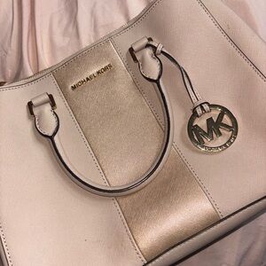Michael Kors Cream and Gold Tote Bag with Signature MK Logo